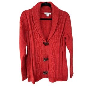 Coldwater Creek Women's Red Cable Knit Cardigan Sweater Velvet Size Medium 8-10